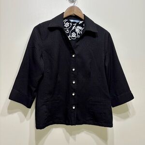 Koret Petite Vintage Soft Button Down 3/4 Sleeve Blazer Jacket Suit Top Black